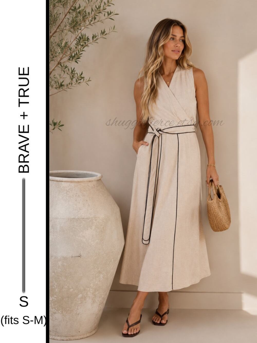 MSRP: $169 | ✨ Brave+True Ari Linen Blend Wrap Dress – Size S (Fits S-M) ✨